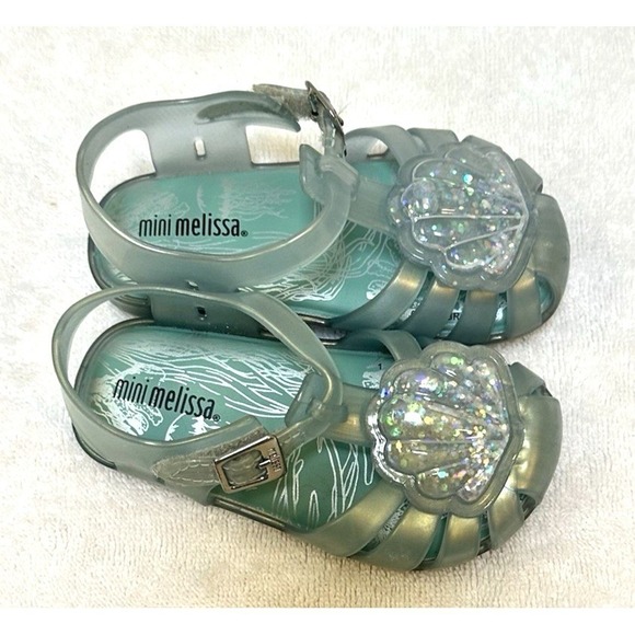 Mini Melissa Little Girls Sea Sandal Shell Glitter Blue Jelly Shoes Size 7 - Picture 7 of 11